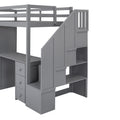 Twin Size Loft Bed With Wardrobe And Staircase, Desk And Storage Drawers And Cabinet In 1,Gray Gray Pine