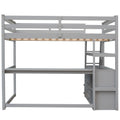 Full Size Loft Bed With Desk And Shelves,Two Built In Drawers,Gray Gray Pine