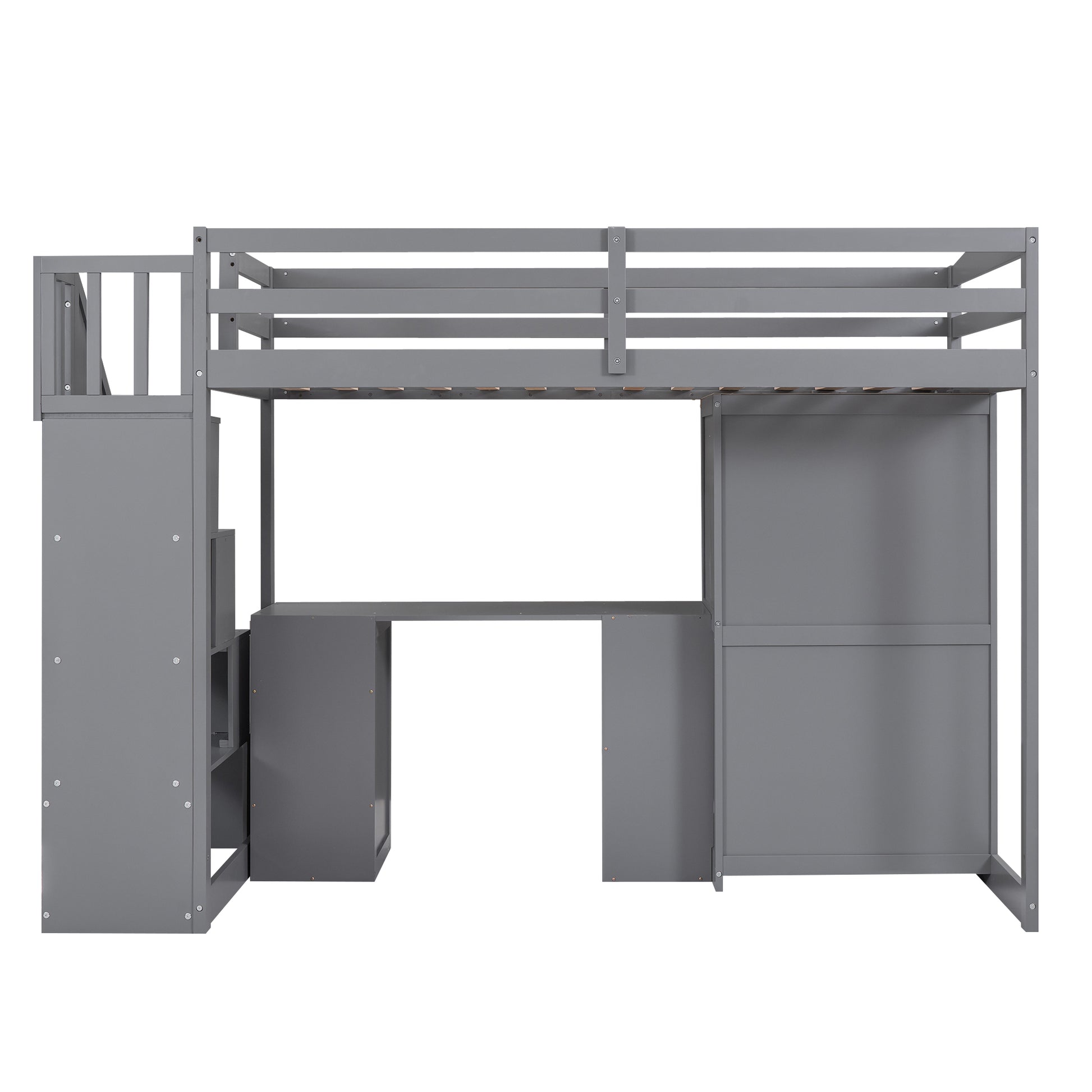 Twin Size Loft Bed With Wardrobe And Staircase, Desk And Storage Drawers And Cabinet In 1,Gray Gray Pine