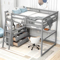 Full Size Loft Bed With Desk And Shelves,Two Built In Drawers,Gray Gray Pine