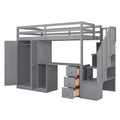 Twin Size Loft Bed With Wardrobe And Staircase, Desk And Storage Drawers And Cabinet In 1,Gray Gray Pine