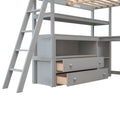 Full Size Loft Bed With Desk And Shelves,Two Built In Drawers,Gray Gray Pine