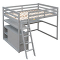 Full Size Loft Bed With Desk And Shelves,Two Built In Drawers,Gray Gray Pine