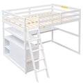 Full Size Loft Bed With Desk And Shelves,Two Built In Drawers,White White Pine