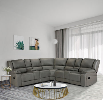 Sectional Manual Reclining Sofa Grey Pu Grey Pu