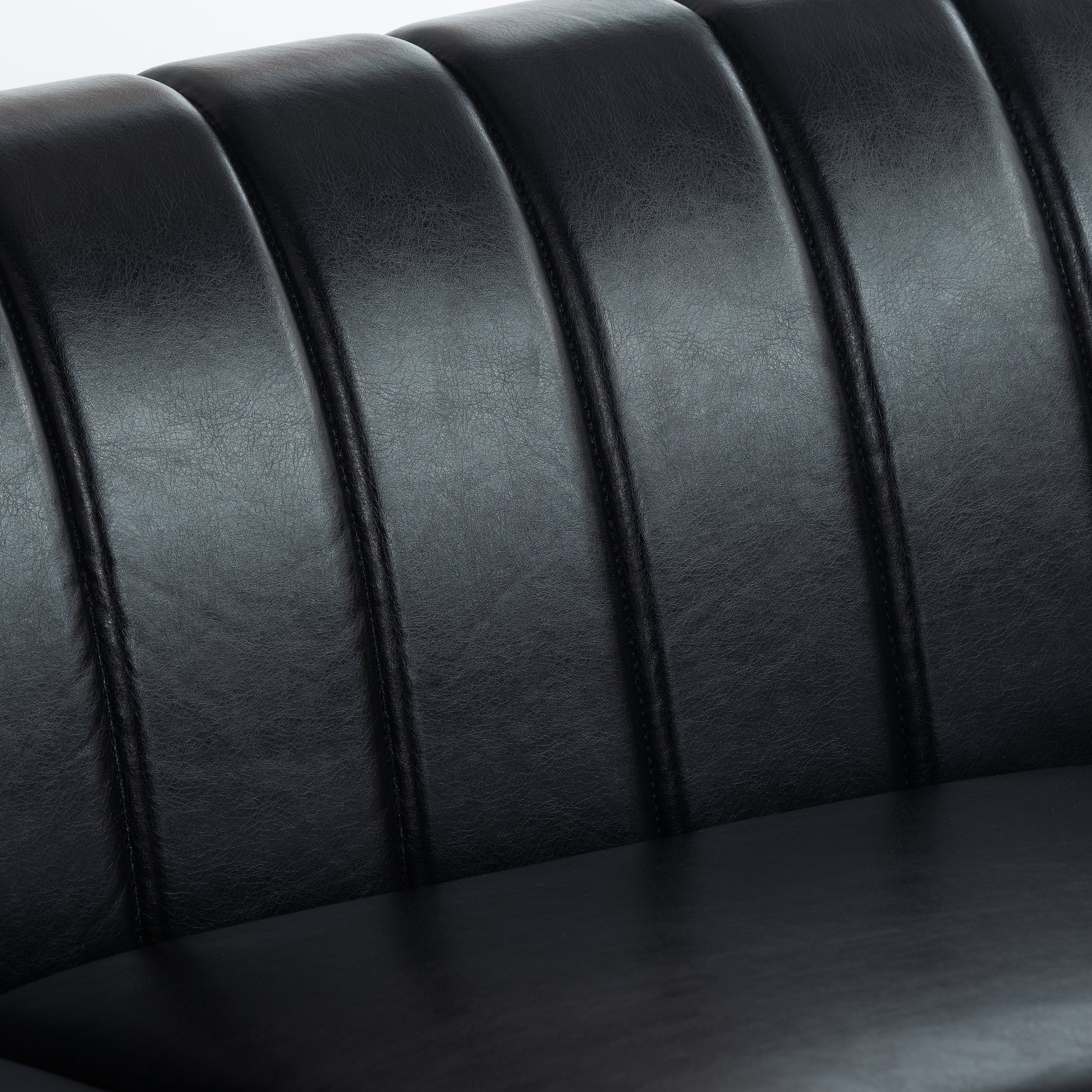 83.46'' Black Pu Rolled Arm Chesterfield Three Seater Sofa. Black Pu