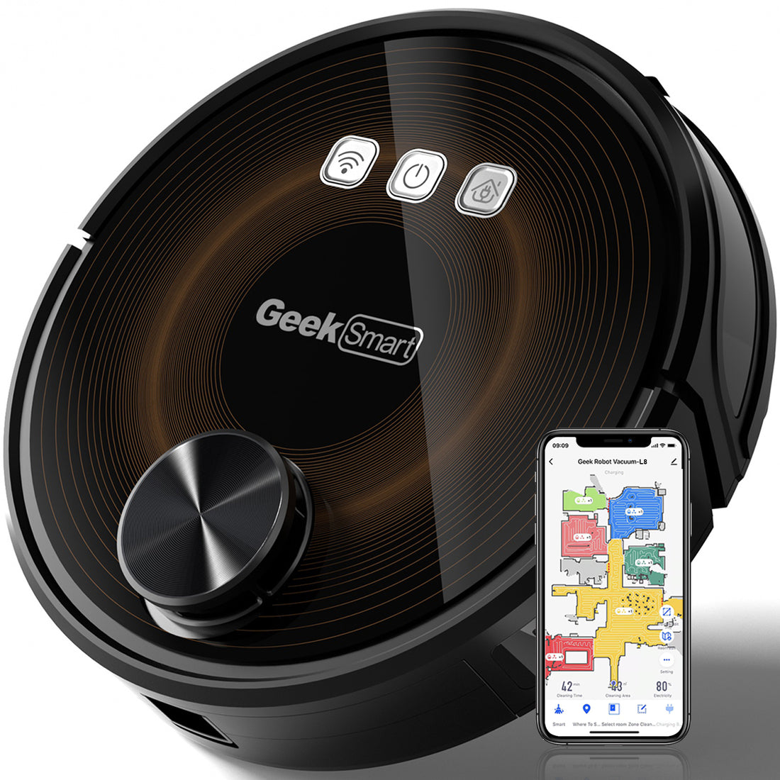 Geek Smart L8 Robot Vacuum Cleaner And Mop, Lds Navigation, Wi Fi Connected App, Selective Room Cleaning,Max 2700 Pa Suction, Ideal For Pets And Larger Home Ban On Black Brown Abs Abs