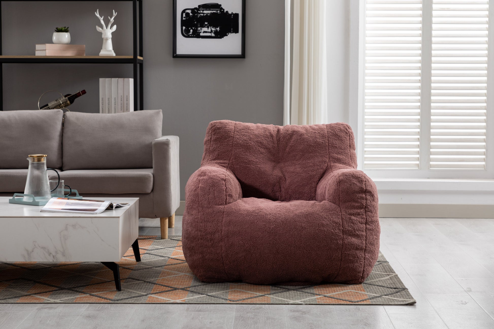 010 Soft Teddy Fabric Tufted Foam Bean Bag Chair With Teddy Fabric Bean Paste Red Bean Paste Red Primary Living Space Soft Modern Foam Teddy