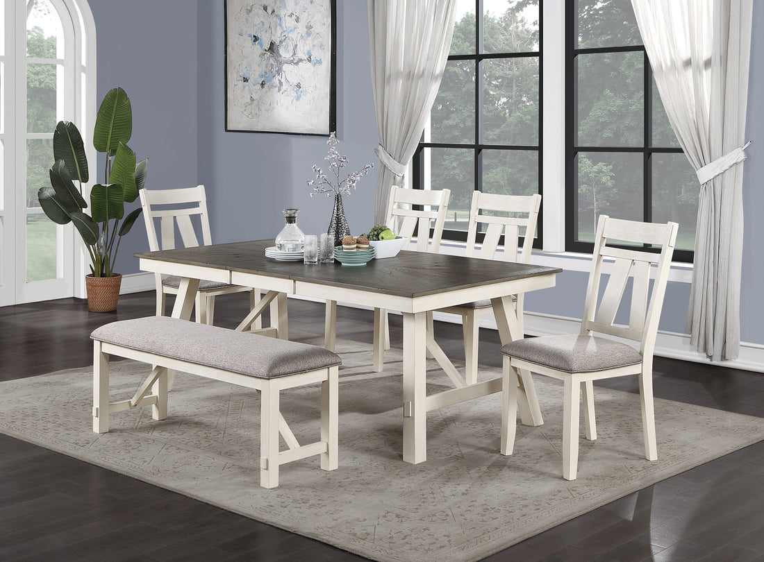 Dining Room Furniture 6Pc Dining Set Table W Leaf And 4X Side Chairs 1X Bench Gray Fabric Cushion Seat White Clean Lines Wooden Table Top Antique White Gray White Dining Room Contemporary,Modern Rubberwood Kitchen & Dining Tables Solid Wood