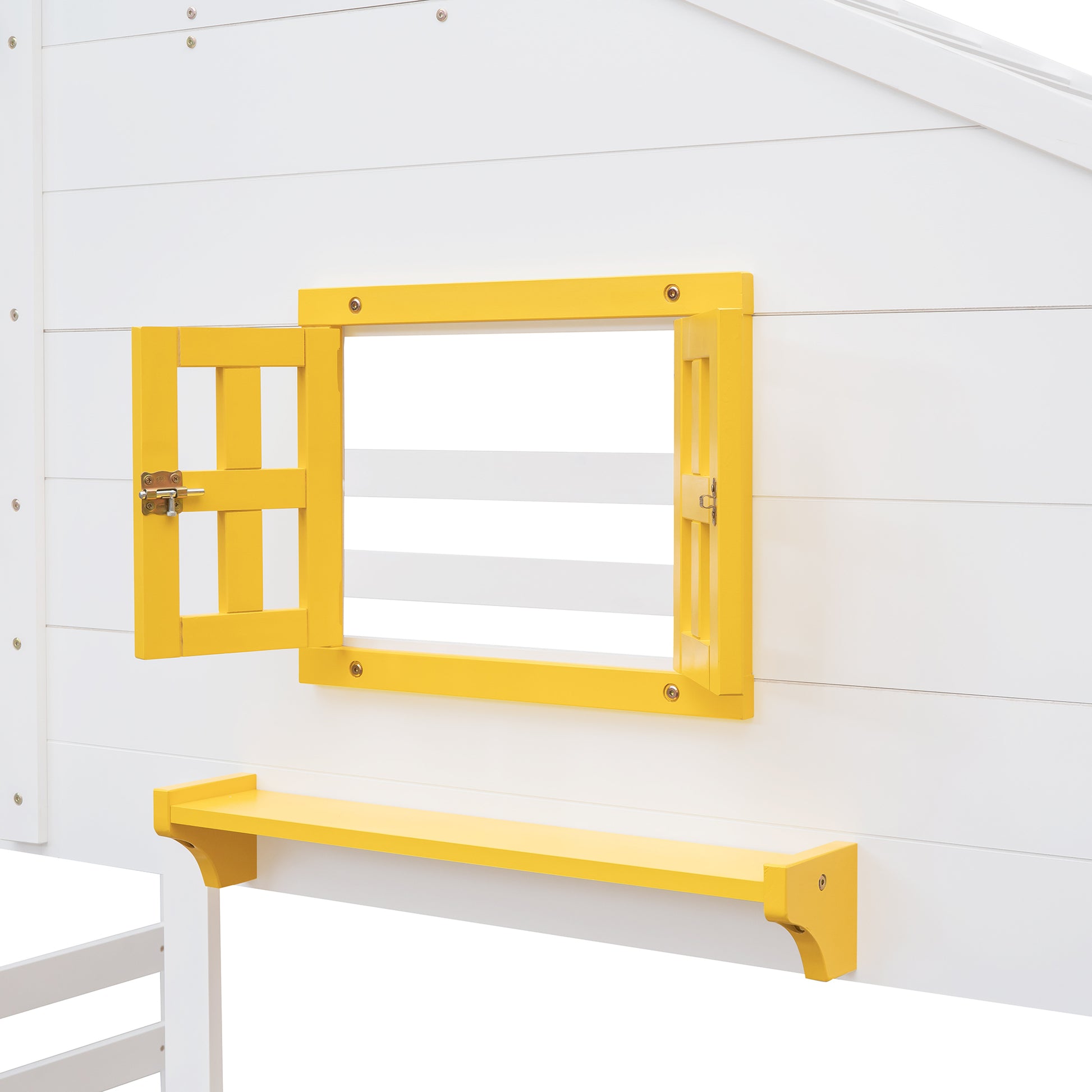 Twin Over Twin Bunk Bed With 2 Drawers, 1 Storage Box, 1 Shelf, Window And Roof White Old Sku:Lt000608Aak White Solid Wood