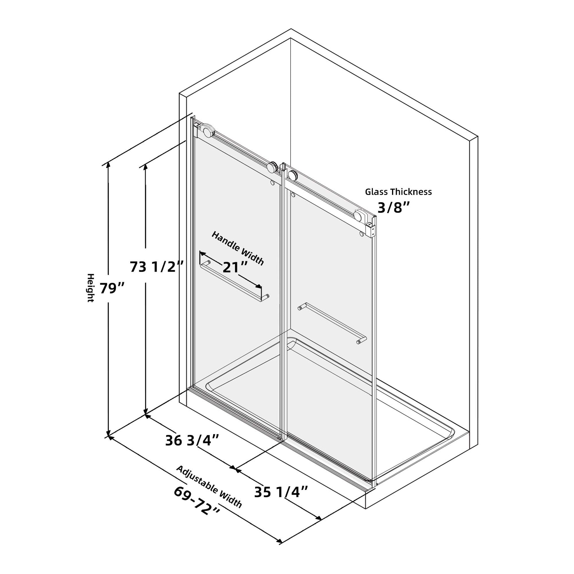 Frameless Double Sliding Shower, 69" 72" Width, 79" Height, 3 8" 10 Mm Clear Tempered Glass,Designed For Smooth Door With Clear Tempered Glass And Stainless Steel Hardware Brushed Nickel Brushed Nickel Bathroom Modern Glass