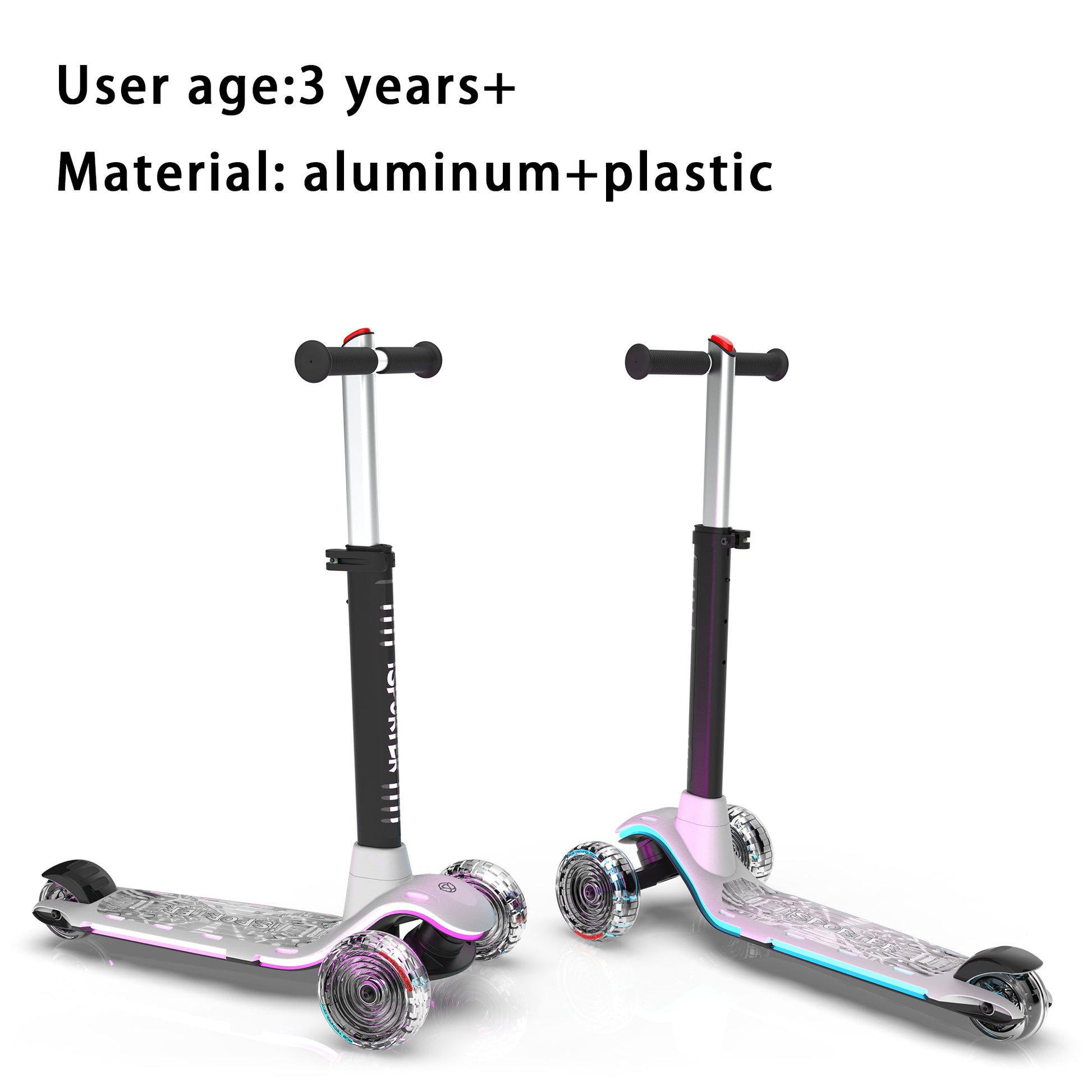 3 Wheel Scooter For Kids Ages 3 5Years Old,Boys And Girls Scooter With Light Up Wheels, Foldable & Adjustable, Anti Slip Deck White Polypropylene