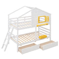 Twin Over Twin Bunk Bed With 2 Drawers, 1 Storage Box, 1 Shelf, Window And Roof White Old Sku:Lt000608Aak White Solid Wood