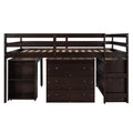 Low Study Full Loft Bed With Cabinet ,Shelves And Rolling Portable Desk ,Multiple Functions Bed Espresso Espresso Solid Wood