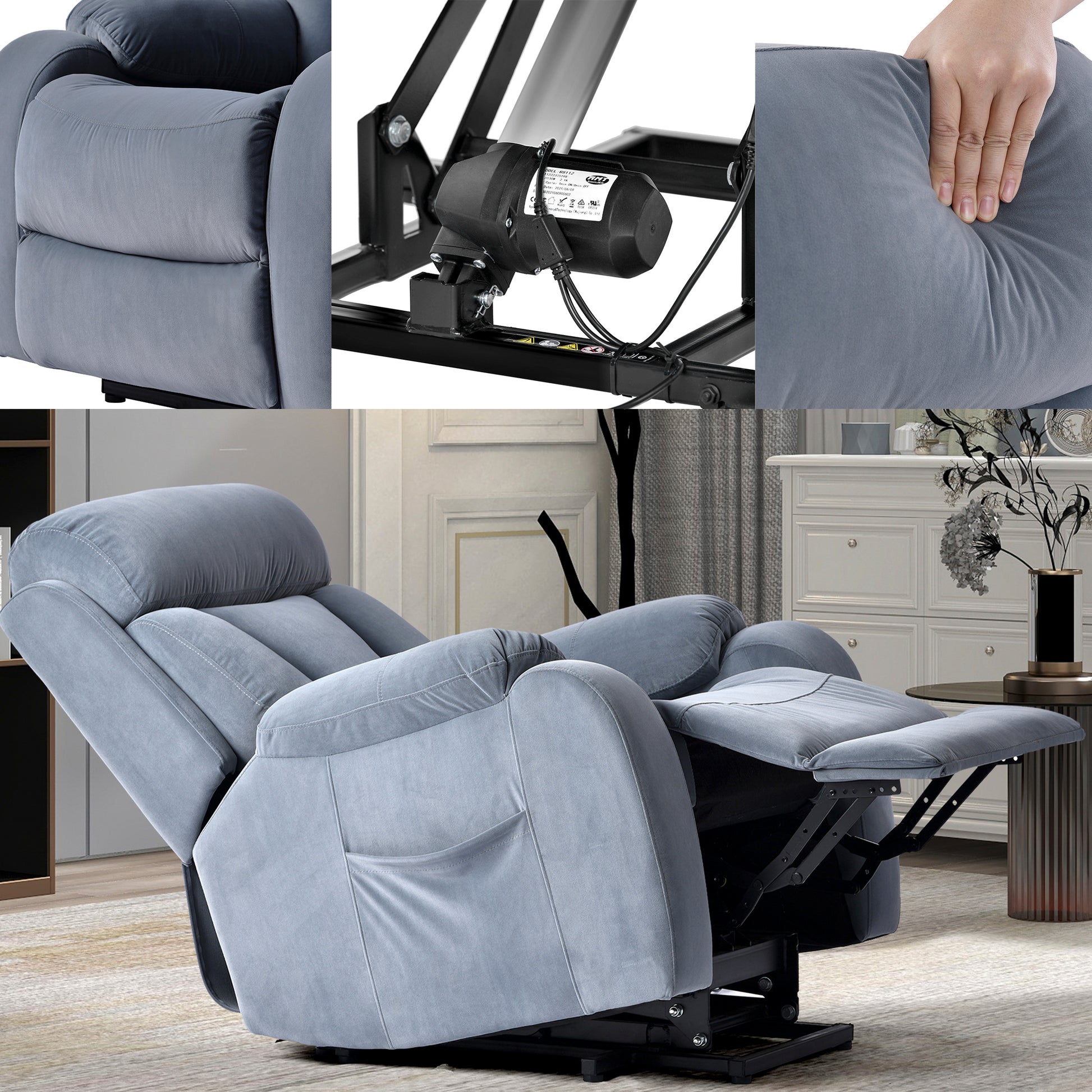 Lift Chair Recliner For Elderly Power Remote Control Recliner Sofa Relax Soft Chair Anti Skid Australia Cashmere Fabric Furniture Living Room Light Blue Light Brown Wood Primary Living Space Heavy Duty Rubberwood Light Blue Velvet Power Remote Medium