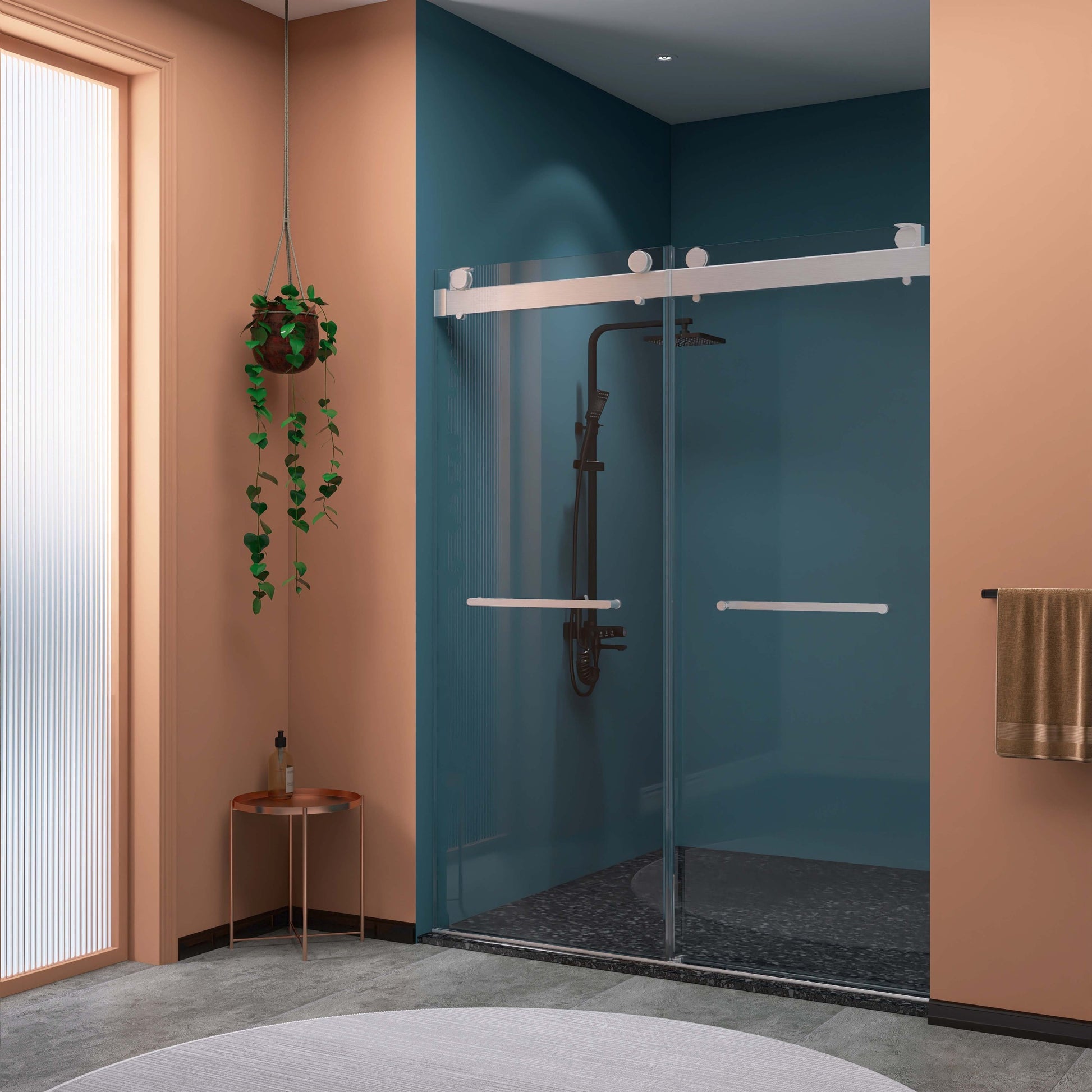 Frameless Double Sliding Shower, 57" 60" Width, 79" Height, 3 8" 10 Mm Clear Tempered Glass,Designed For Smooth Door With Clear Tempered Glass And Stainless Steel Hardware Brushed Nickel Brushed Nickel Glass