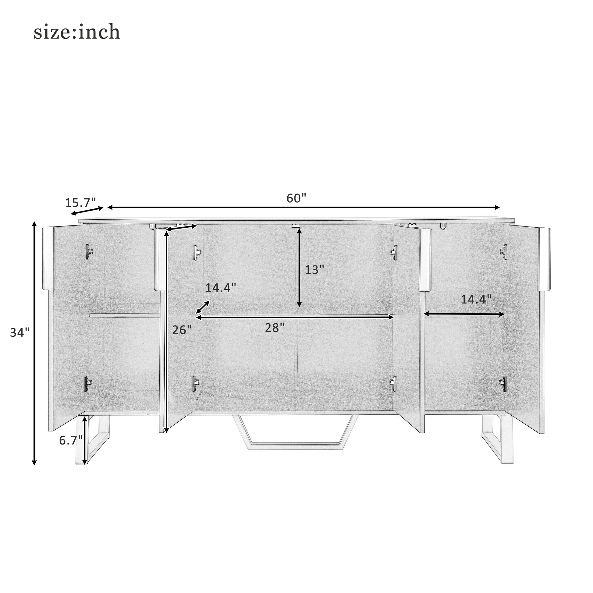 Modern Sideboard With Four Doors, Metal Handles & Legs And Adjustable Shelves Kitchen Cabinet Black Black Particle Board