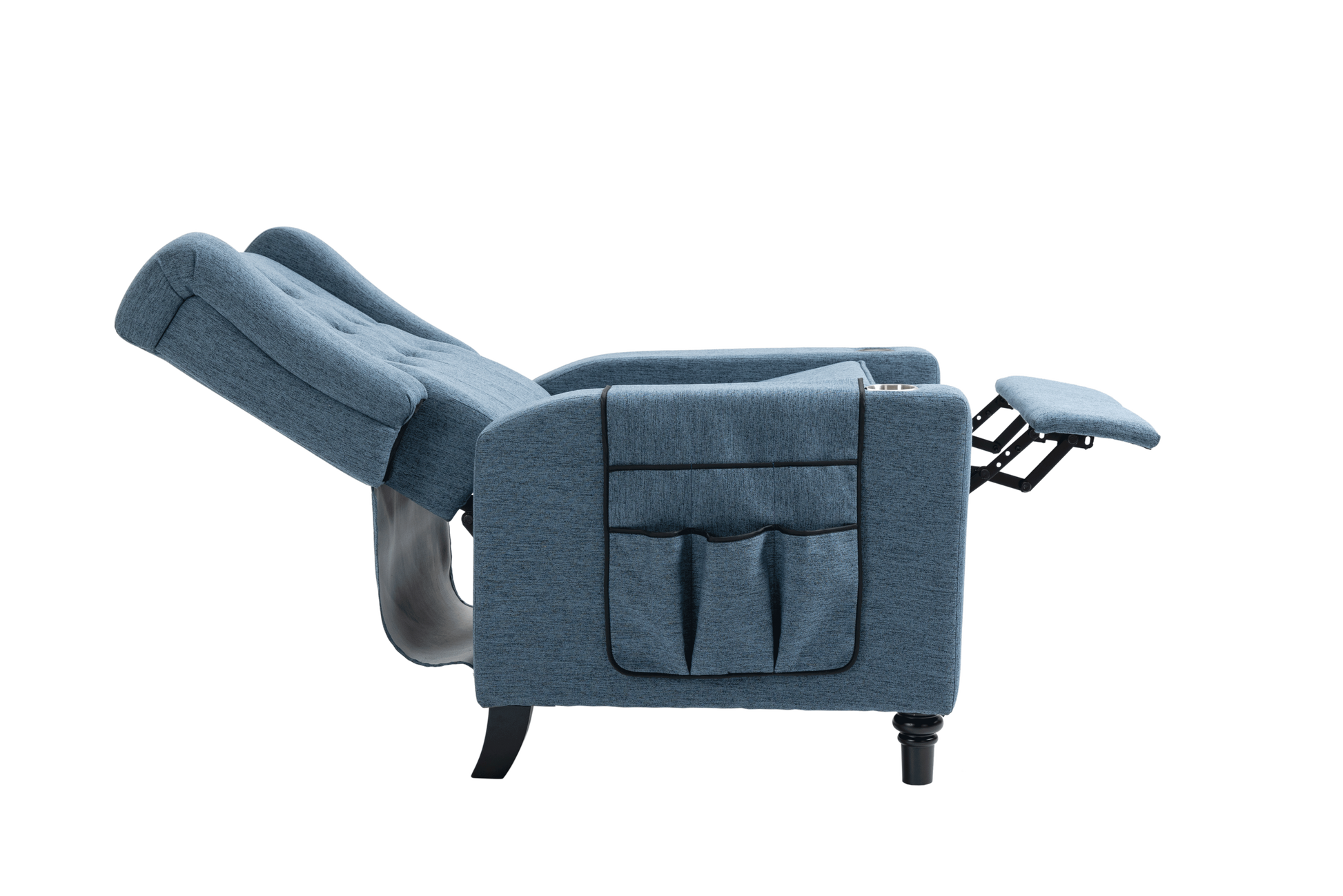 Arm Pushing Recliner Chair, Modern Button Tufted Wingback Push Back Recliner Chair, Living Room Chair Fabric Pushback Manual Single Reclining Sofa Home Theater Seating For Bedroom,Navy Blue Navy Blue Foam Linen