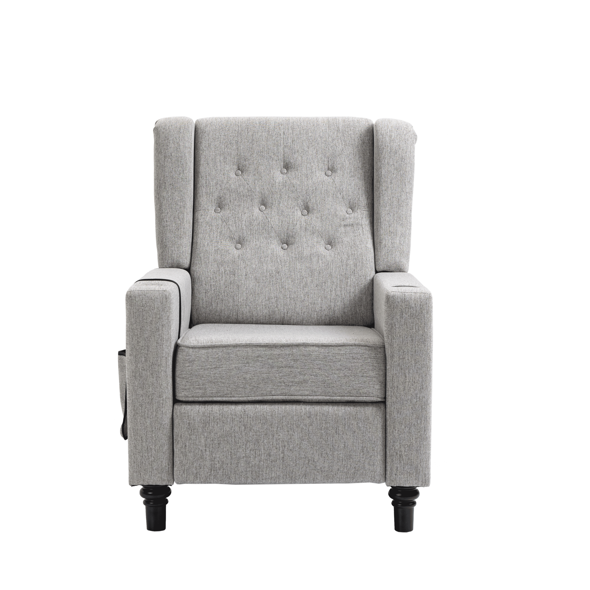 Arm Pushing Recliner Chair, Modern Button Tufted Wingback Push Back Recliner Chair, Living Room Chair Fabric Pushback Manual Single Reclining Sofa Home Theater Seating For Bedroom,Light Gray Light Gray Foam Linen