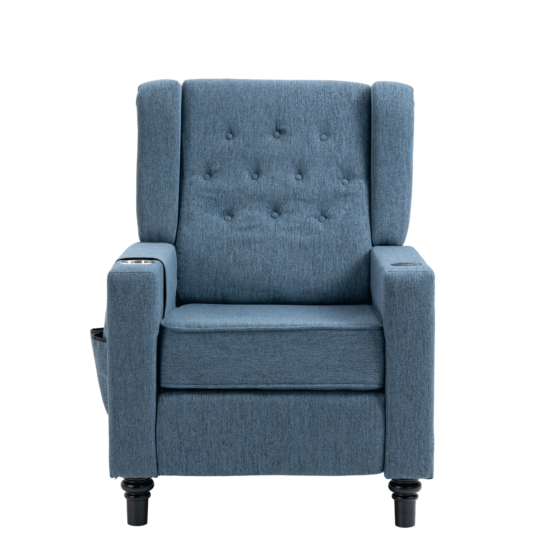 Arm Pushing Recliner Chair, Modern Button Tufted Wingback Push Back Recliner Chair, Living Room Chair Fabric Pushback Manual Single Reclining Sofa Home Theater Seating For Bedroom,Navy Blue Navy Blue Foam Linen