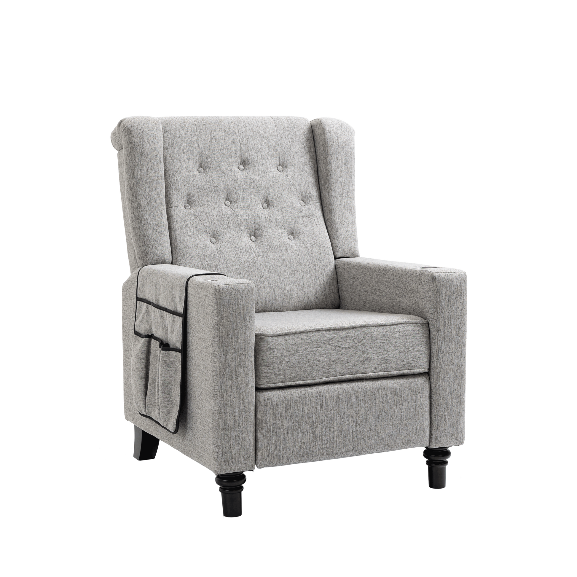 Arm Pushing Recliner Chair, Modern Button Tufted Wingback Push Back Recliner Chair, Living Room Chair Fabric Pushback Manual Single Reclining Sofa Home Theater Seating For Bedroom,Light Gray Light Gray Foam Linen