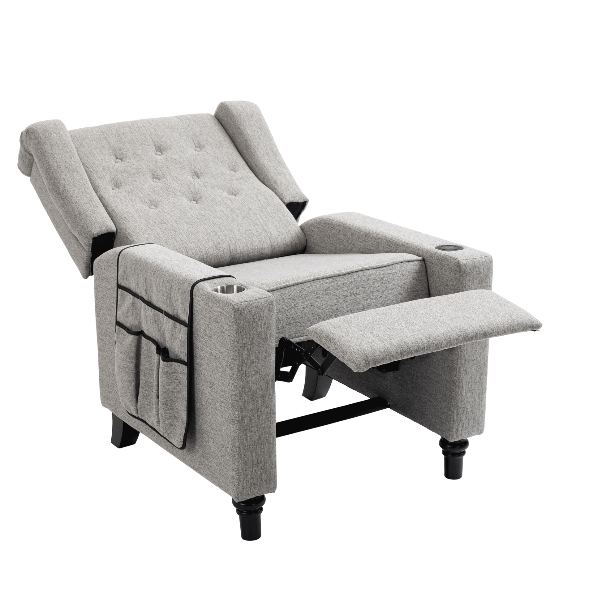 Arm Pushing Recliner Chair, Modern Button Tufted Wingback Push Back Recliner Chair, Living Room Chair Fabric Pushback Manual Single Reclining Sofa Home Theater Seating For Bedroom,Light Gray Light Gray Foam Linen