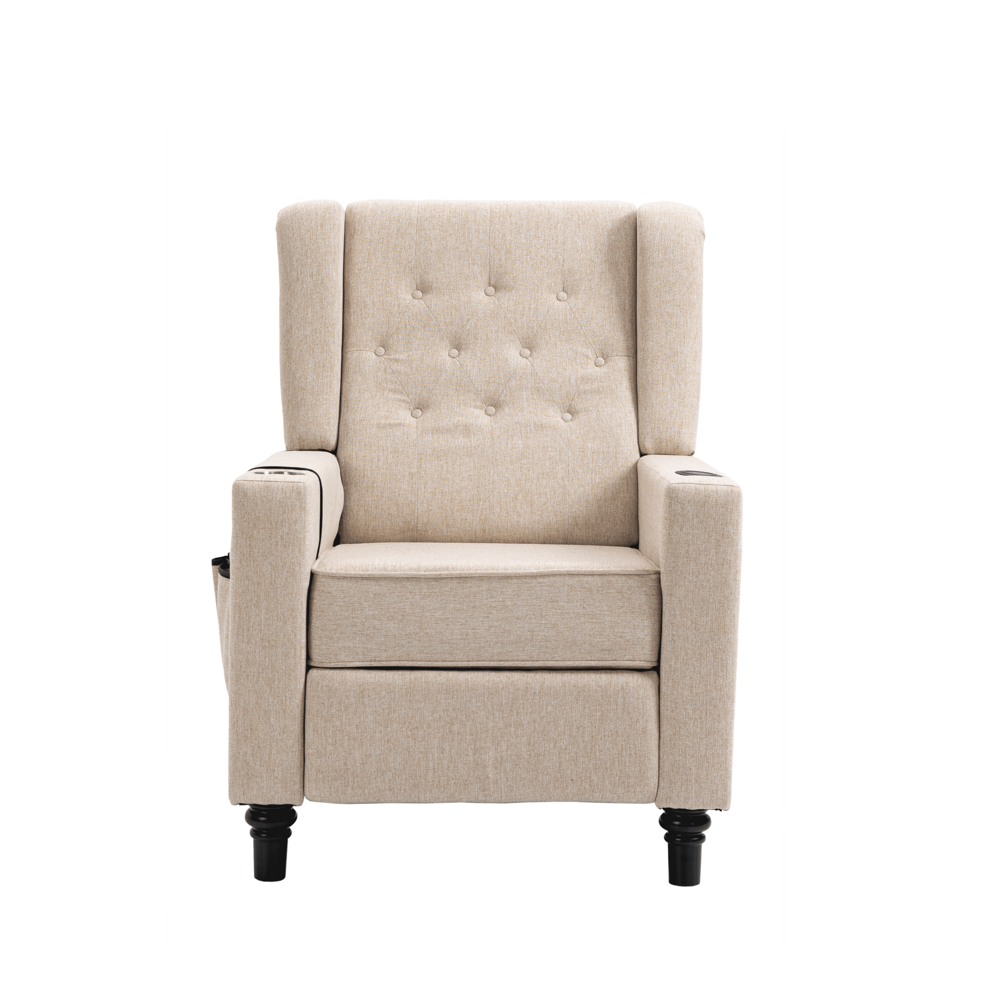 Arm Pushing Recliner Chair, Modern Button Tufted Wingback Push Back Recliner Chair, Living Room Chair Fabric Pushback Manual Single Reclining Sofa Home Theater Seating For Bedroom,Khaki Yelkow Khaki Yellow Foam Linen