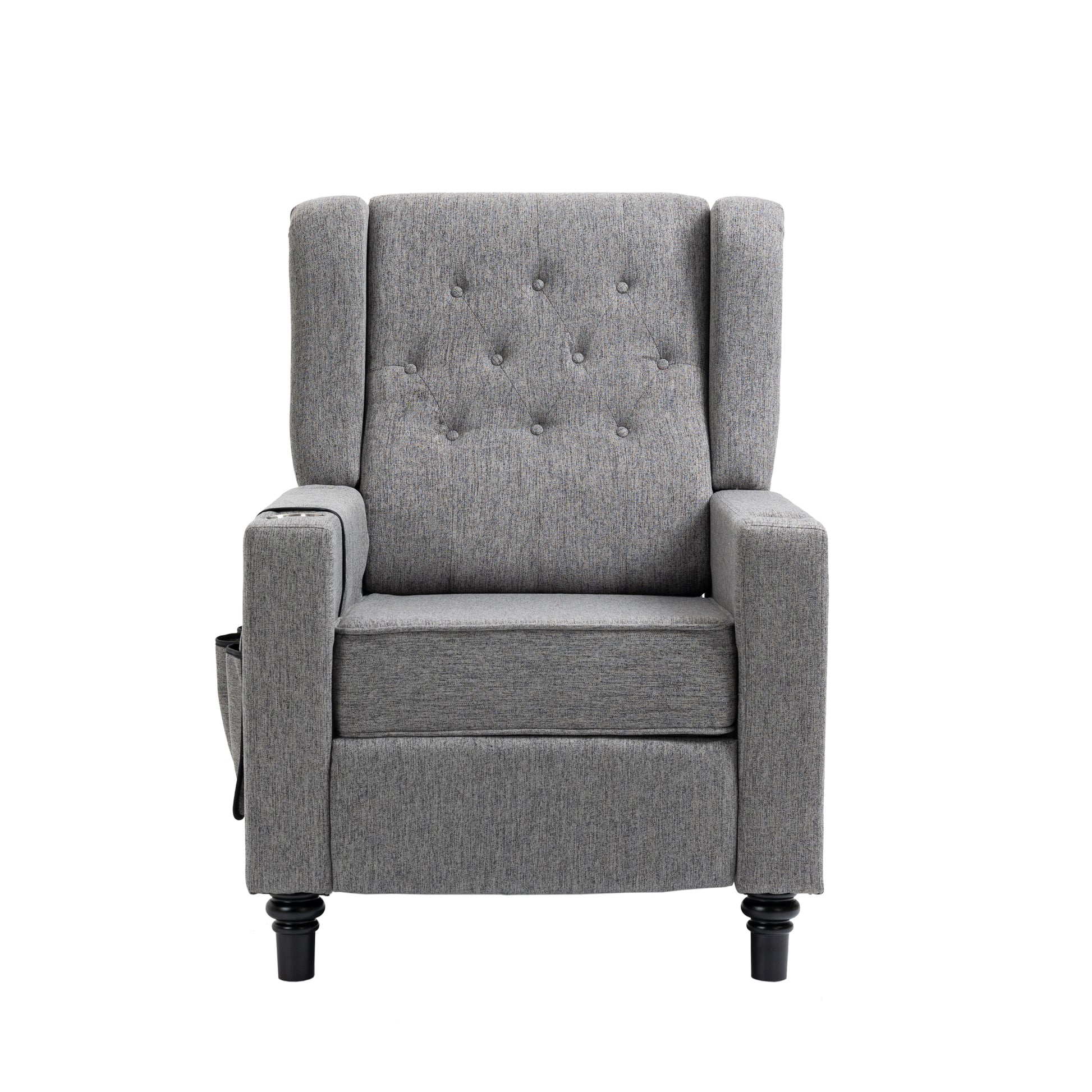 Arm Pushing Recliner Chair, Modern Button Tufted Wingback Push Back Recliner Chair, Living Room Chair Fabric Pushback Manual Single Reclining Sofa Home Theater Seating For Bedroom,Dark Gray Dark Gray Foam Linen