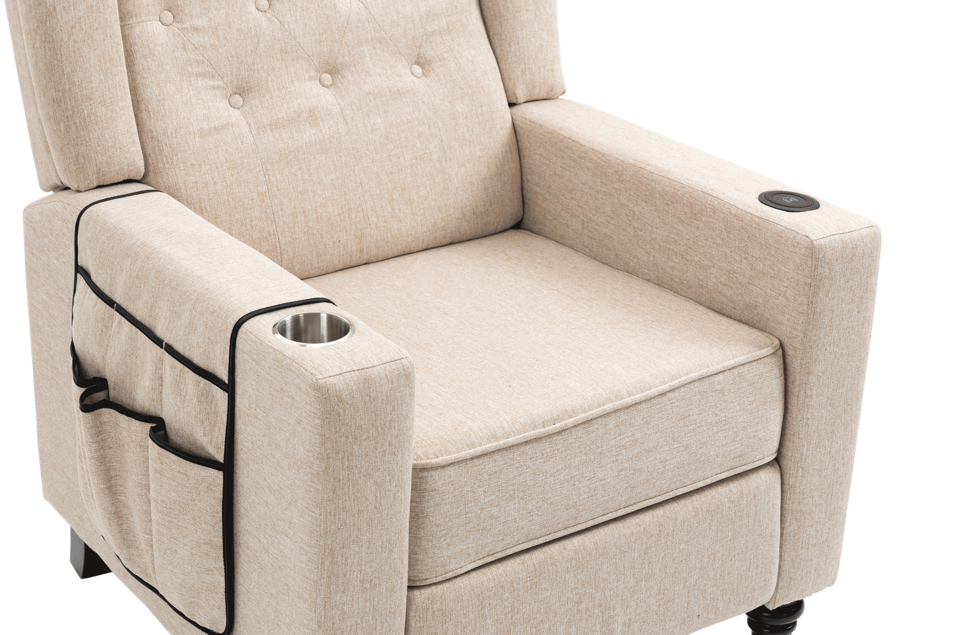 Arm Pushing Recliner Chair, Modern Button Tufted Wingback Push Back Recliner Chair, Living Room Chair Fabric Pushback Manual Single Reclining Sofa Home Theater Seating For Bedroom,Khaki Yelkow Khaki Yellow Foam Linen