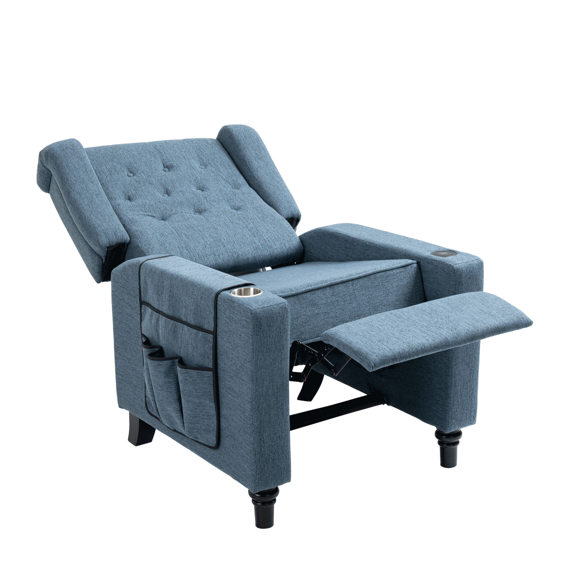 Arm Pushing Recliner Chair, Modern Button Tufted Wingback Push Back Recliner Chair, Living Room Chair Fabric Pushback Manual Single Reclining Sofa Home Theater Seating For Bedroom,Navy Blue Navy Blue Foam Linen