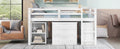 Low Study Full Loft Bed With Cabinet ,Shelves And Rolling Portable Desk ,Multiple Functions Bed White White Solid Wood