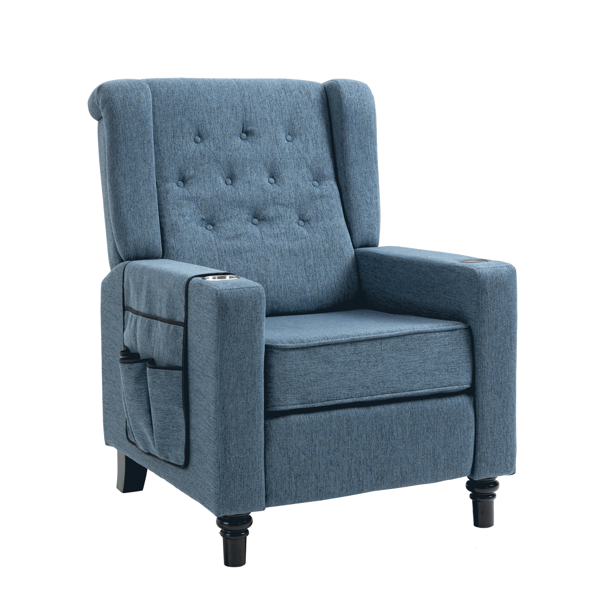 Arm Pushing Recliner Chair, Modern Button Tufted Wingback Push Back Recliner Chair, Living Room Chair Fabric Pushback Manual Single Reclining Sofa Home Theater Seating For Bedroom,Navy Blue Navy Blue Foam Linen