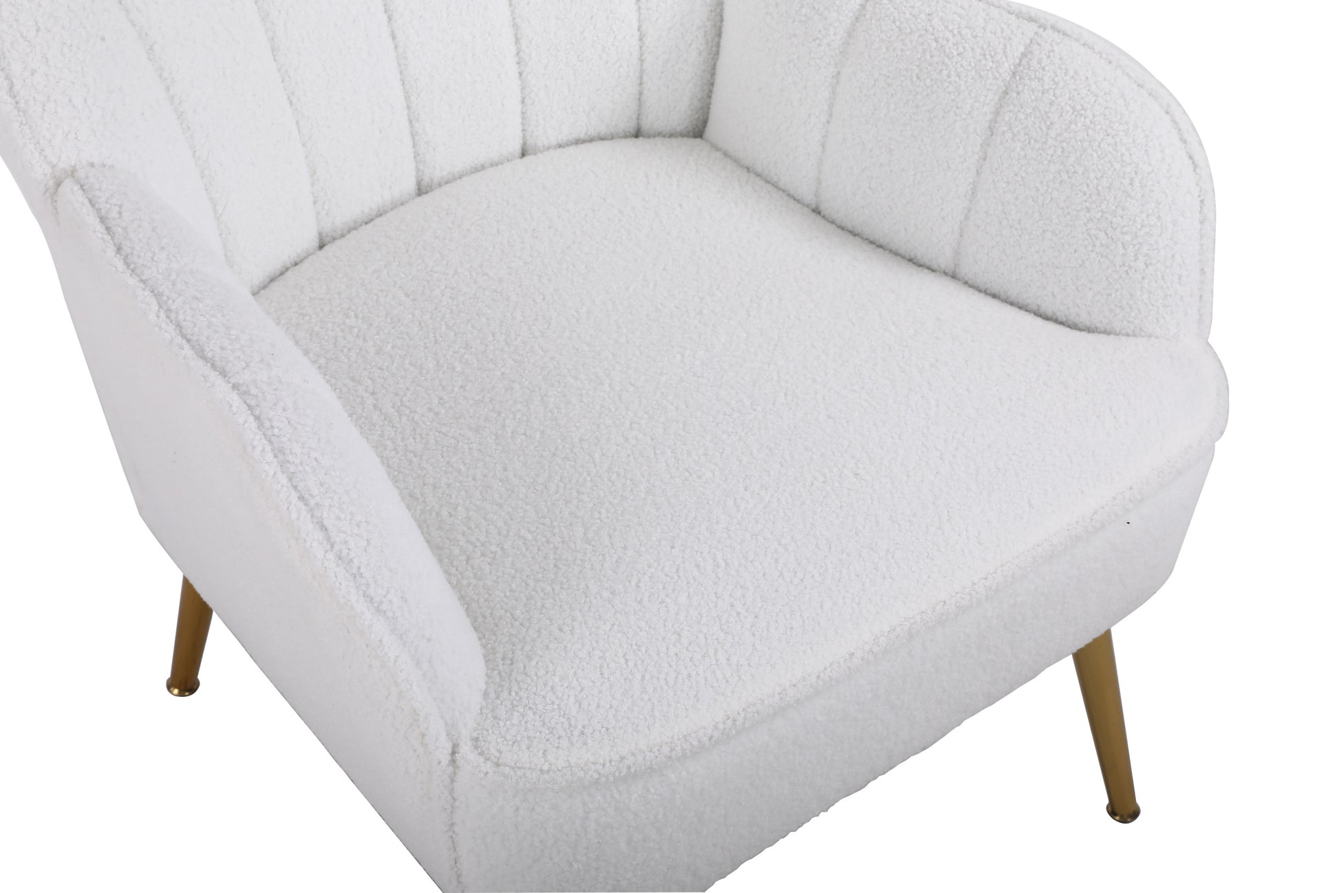 Modern Soft White Teddy Fabric Ivory Ergonomics Accent Chair Living Room Chair Bedroom Chair Home Chair With Gold Legs And Adjustable Legs For Indoor Home Off White Foam Faux Fur