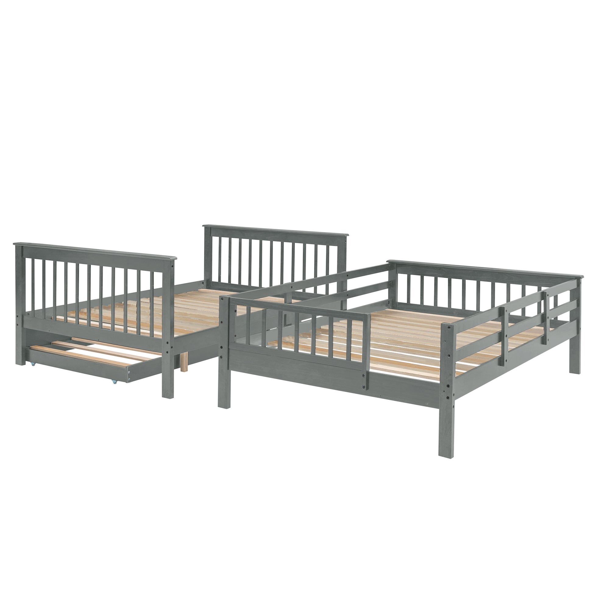 Stairway Full Over Full Bunk Bed With Twin Size Trundle, Storage And Guard Rail For Bedroom, Dorm Gray Old Sku :Lp001210Aae Gray Solid Wood