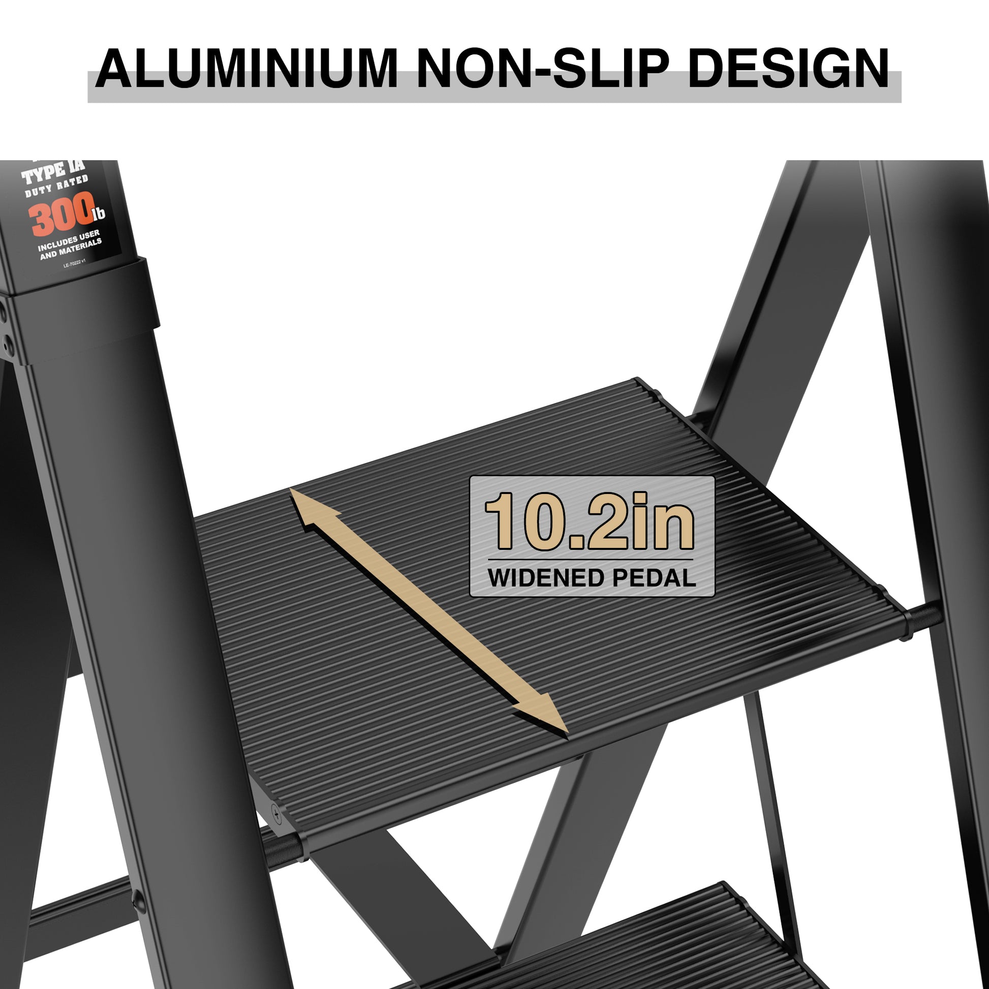 3 Step Ladder, Retractable Handgrip Folding Step Stool With Anti Slip Wide Pedal, Aluminum Stool Ladders 3 Steps, 300Lbs Safety Household Ladder Black Pc Aluminium