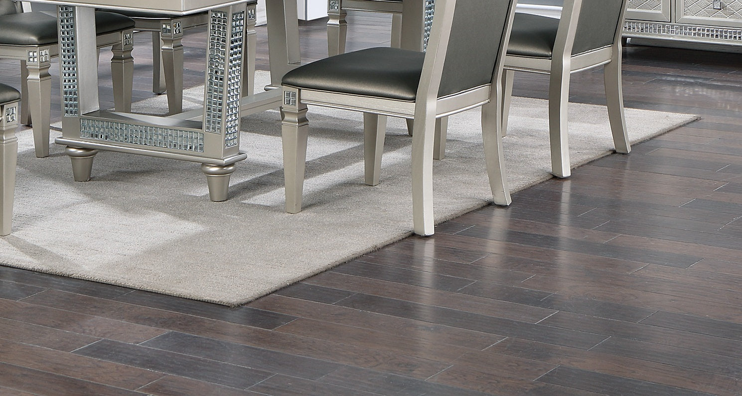 Antique Traditional Dining Table And 6 Side Chairs Rectangle Table Top W Glass Insert Leaf Cut Out Back Chairs Kitchen Formal 7Pc Set Dining Room Furniture Silver Gray Dining Room