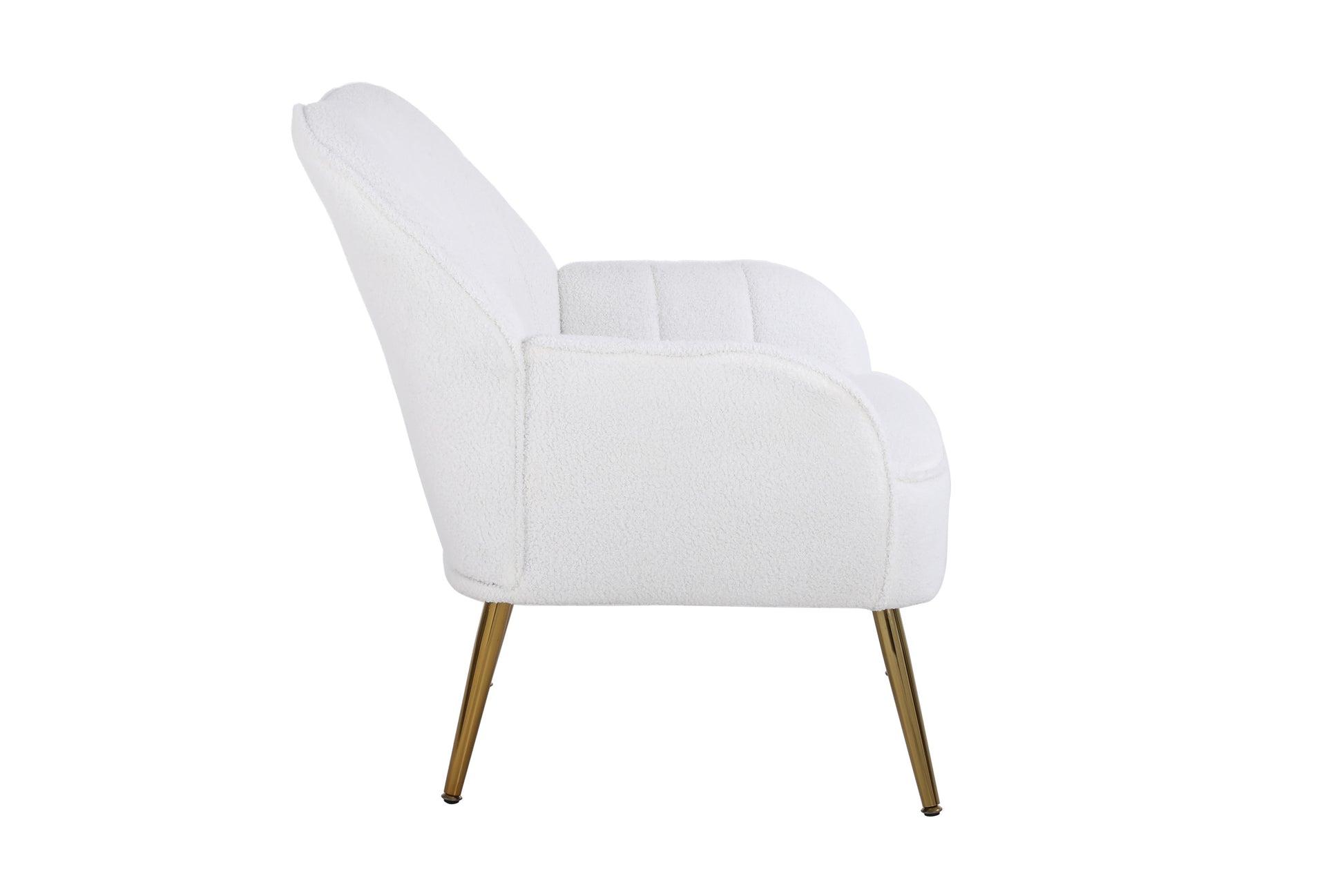 Modern Soft White Teddy Fabric Ivory Ergonomics Accent Chair Living Room Chair Bedroom Chair Home Chair With Gold Legs And Adjustable Legs For Indoor Home Off White Foam Faux Fur