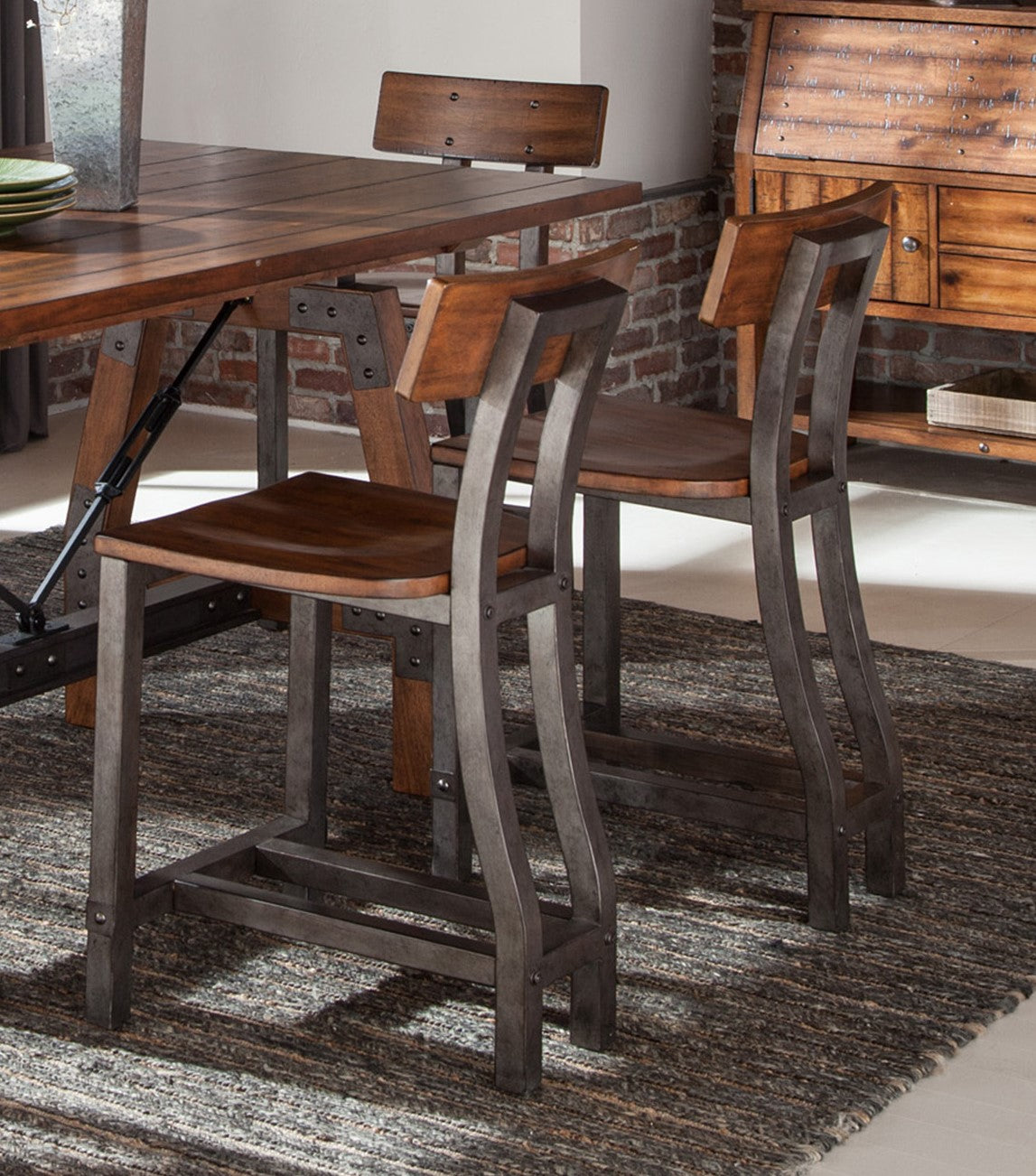 Rustic Brown And Gunmetal Finish 7Pc Dining Set Counter Height Table And 6X Counter Height Chairs Industrial Design Wooden Dining Furniture Multicolor Seats 6 Dining Room Industrial,Rustic