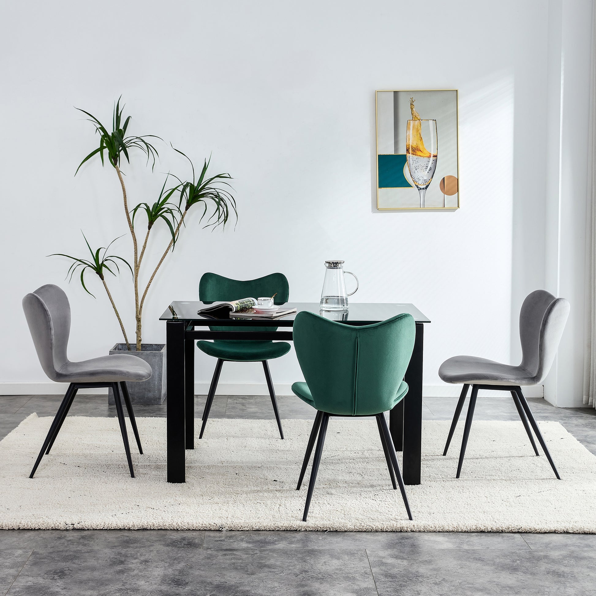 Dining Chairs Set Of 2, Dark Green Velvet Chair Modern Kitchen Chair With Metal Leg Dark Green Velvet