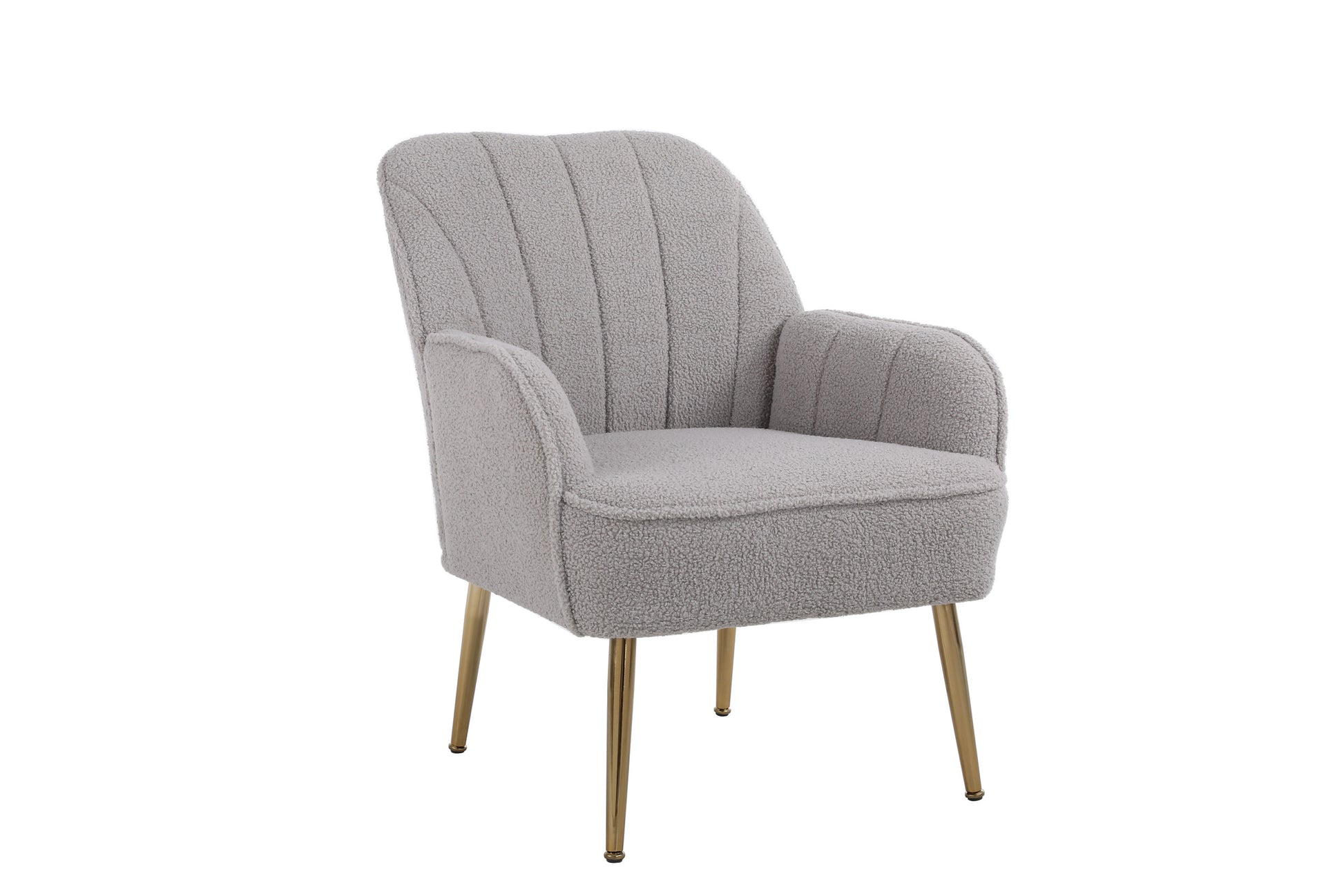 Modern Mid Century Chair Tufted Sherpa Armchair For Living Room Bedroom Office Easy Assemble Grey Foam Faux Fur