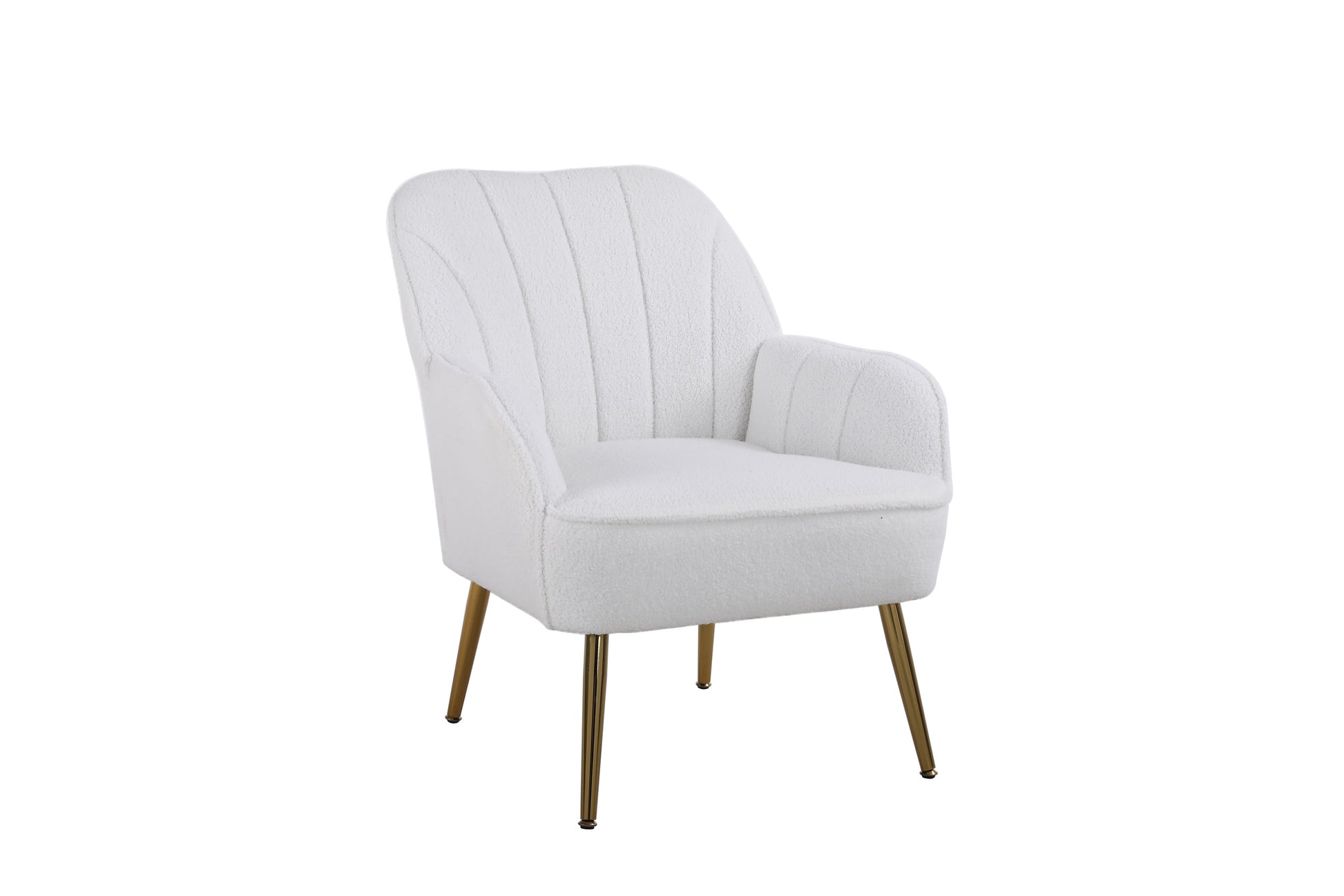 Modern Soft White Teddy Fabric Ivory Ergonomics Accent Chair Living Room Chair Bedroom Chair Home Chair With Gold Legs And Adjustable Legs For Indoor Home Off White Foam Faux Fur