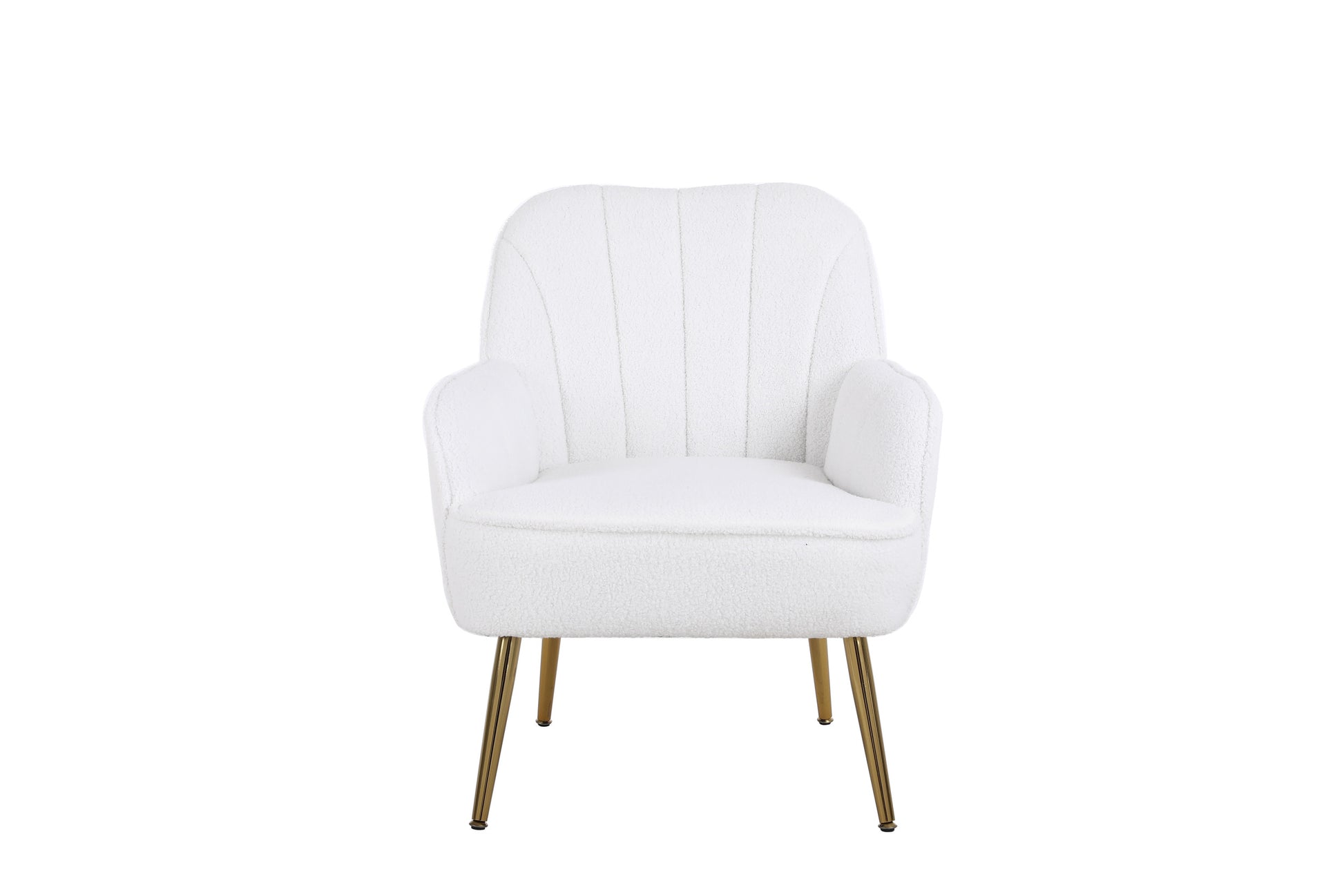 Modern Soft White Teddy Fabric Ivory Ergonomics Accent Chair Living Room Chair Bedroom Chair Home Chair With Gold Legs And Adjustable Legs For Indoor Home Off White Foam Faux Fur