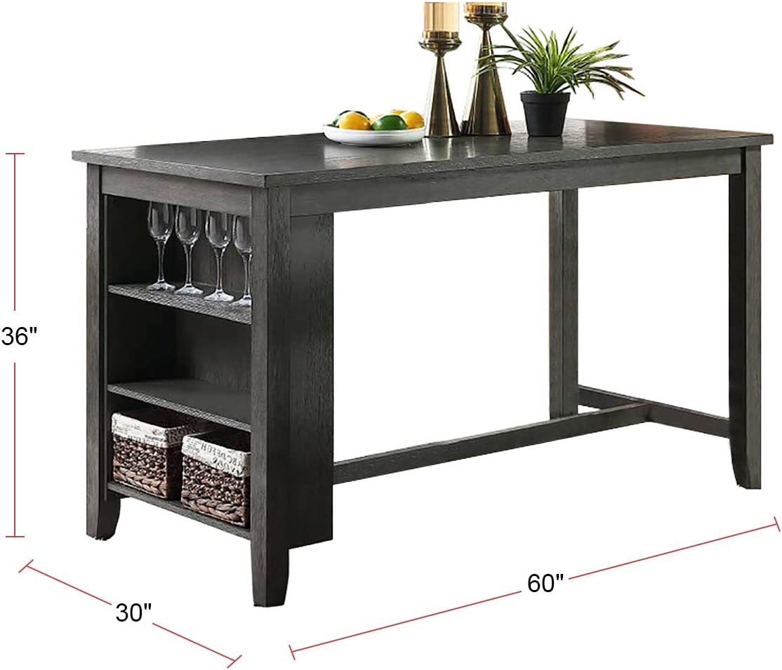 Modern Casual 1Pc Counter Height High Dining Table W Storage Shelves Gray Finish Wooden Kitchen Breakfast Table Dining Room Furniture Gray Wash Dining Room Classic,Modern Rubberwood Kitchen & Dining Tables Solid Wood