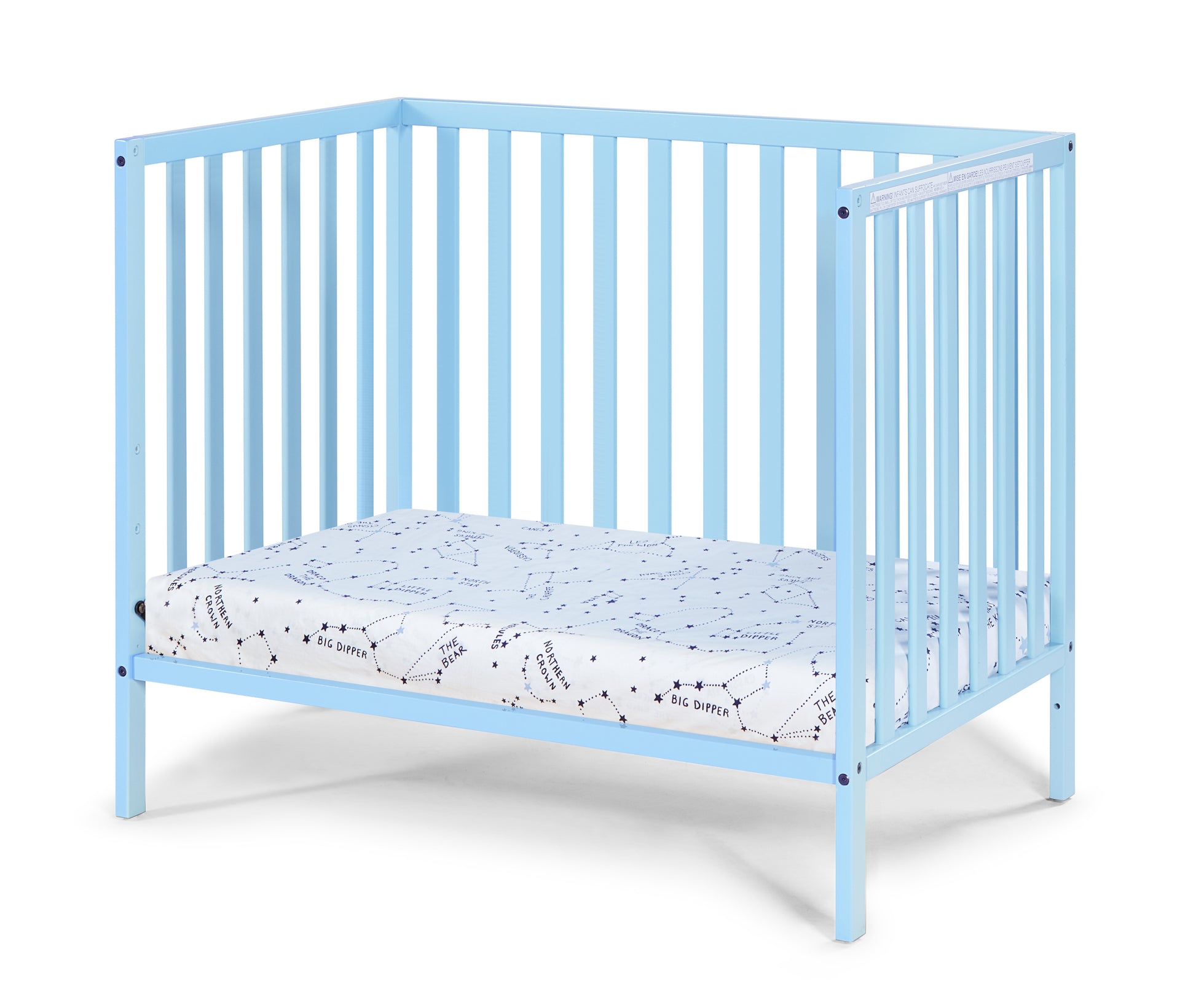 Palmer 3 In 1 Convertible Mini Crib Baby Blue W Mattress Pad Baby Blue Solid Wood