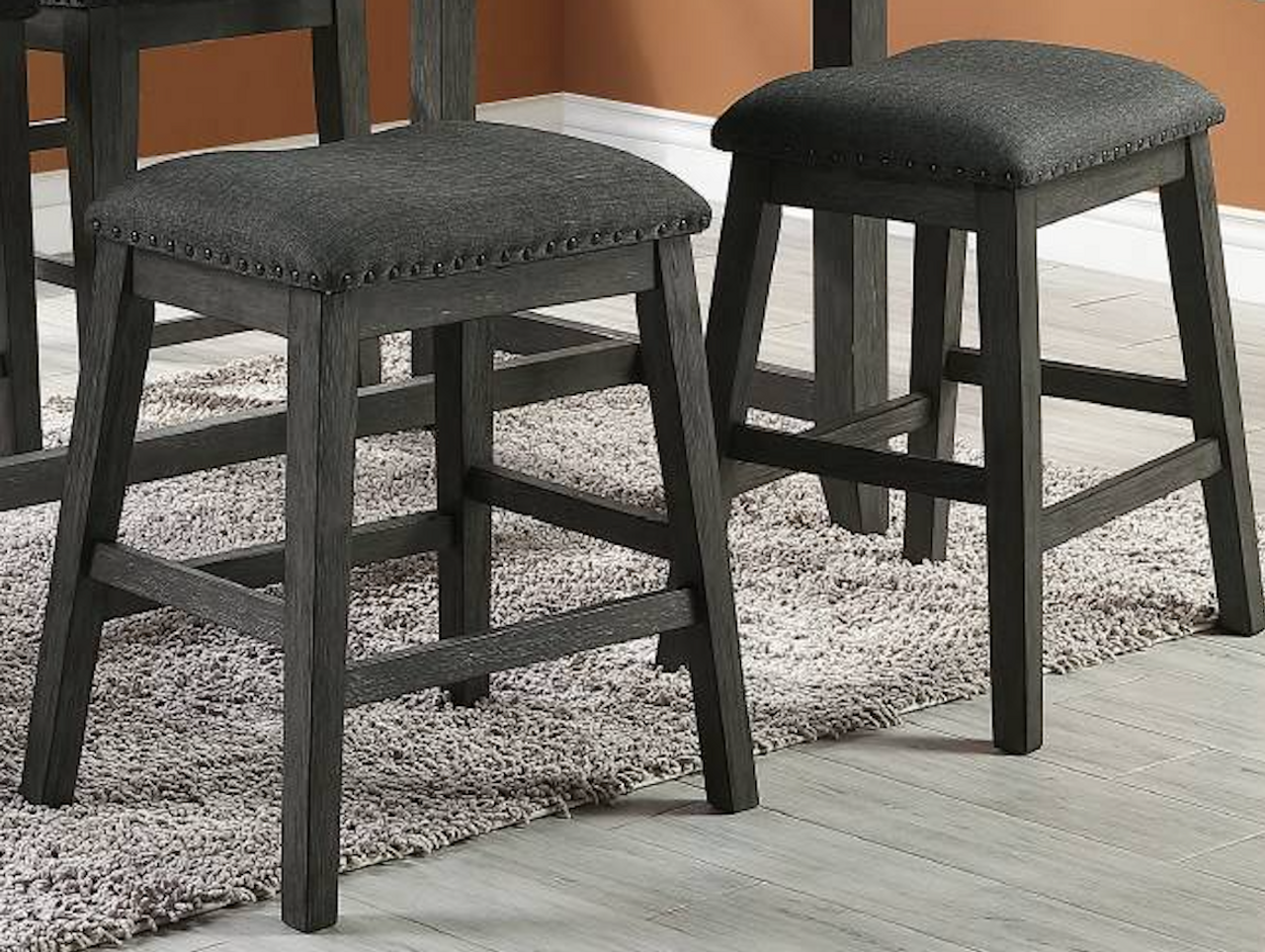 Modern Contemporary Dining Room Furniture Chairs Set Of 2 Counter Height Chairs Gray Finish Wooden High Chair X Back Design Cushion Seat Gray Wash Gray Dining Room Classic,Modern Dining Chairs Rubberwood Solid Wood