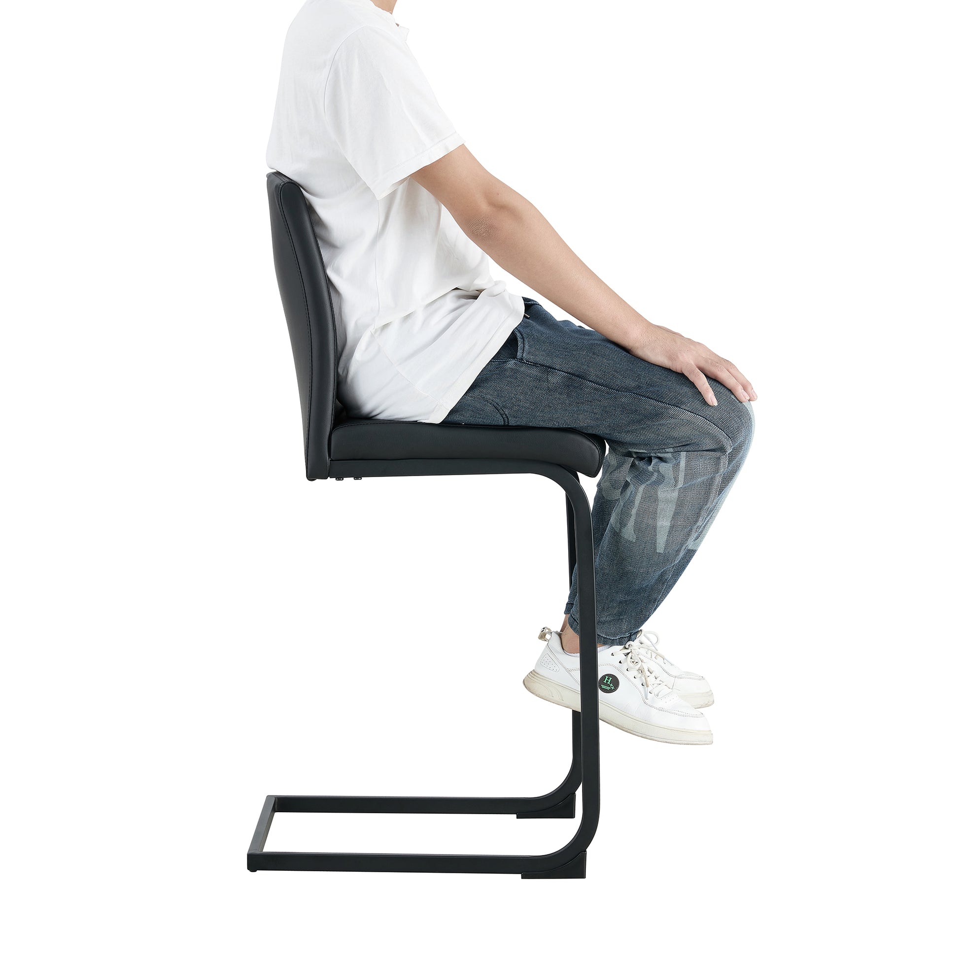 Black Pu Chair Barstool Dining Counter Height Chair Set Of 2 Black Pu