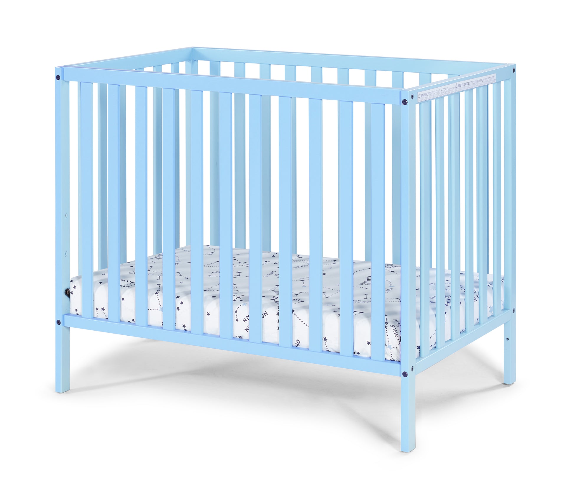 Palmer 3 In 1 Convertible Mini Crib Baby Blue W Mattress Pad Baby Blue Solid Wood