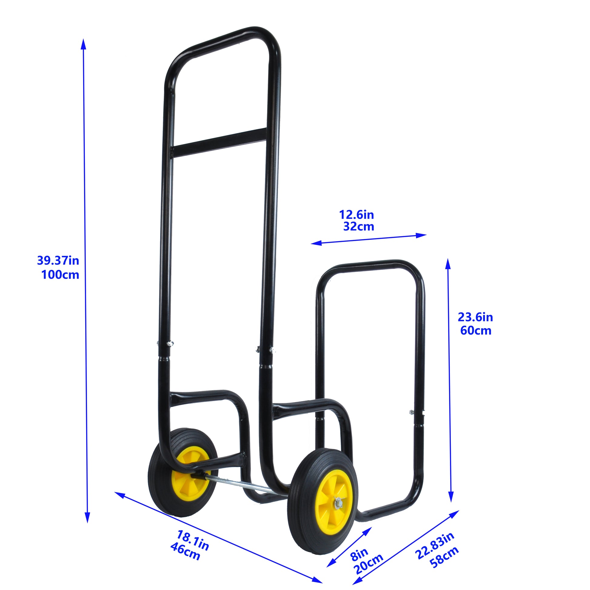 Firewood Log Cart Carrier Outdoor Or Indoor Black Steel Wood Rack Storage Mover Rolling Wheeled Metal Dolly Hauler Wood Moving Equipment Black Iron
