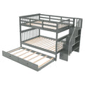 Stairway Full Over Full Bunk Bed With Twin Size Trundle, Storage And Guard Rail For Bedroom, Dorm Gray Old Sku :Lp001210Aae Gray Solid Wood