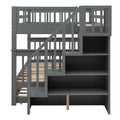 Stairway Full Over Full Bunk Bed With Twin Size Trundle, Storage And Guard Rail For Bedroom, Dorm Gray Old Sku :Lp001210Aae Gray Solid Wood